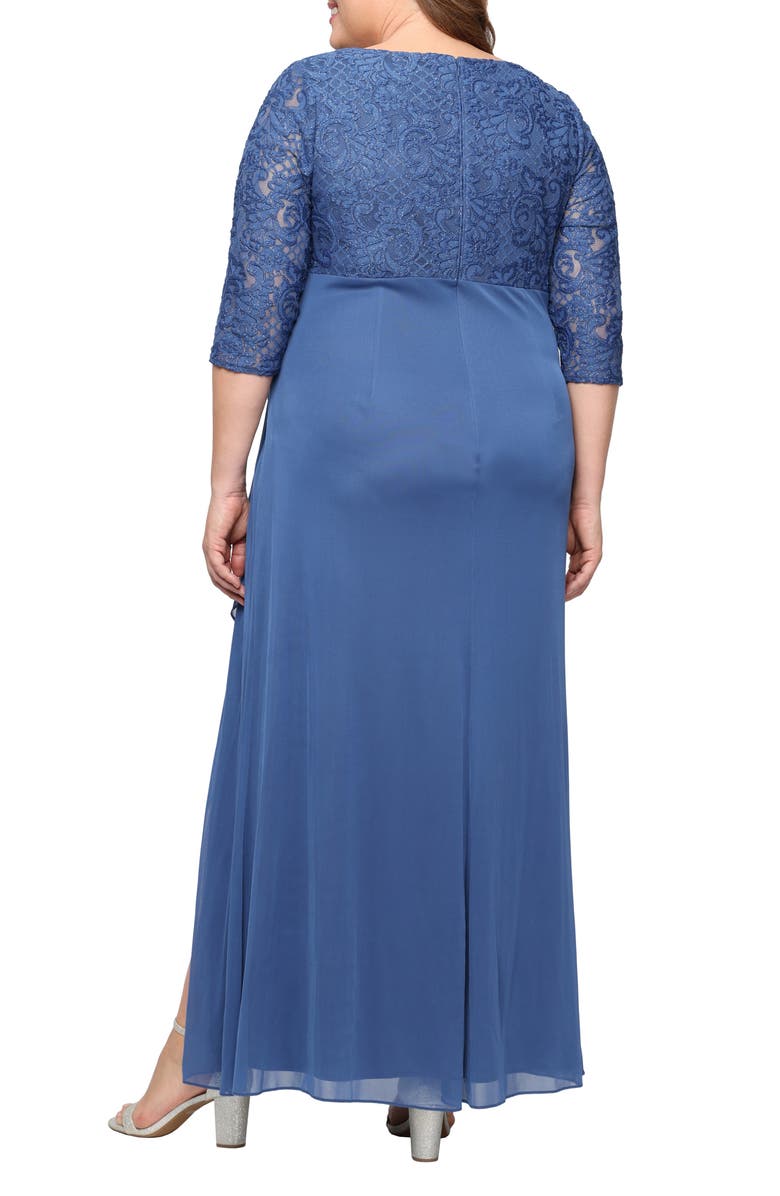 Alex Evenings Beaded Lace Bodice Empire Waist Gown, Alternate, color, Wedgewood