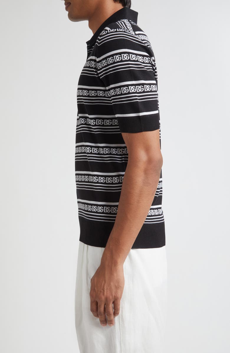 Dolce&Gabbana Logo Stripe Jacquard Silk Polo Sweater, Alternate, color, N0004 Nero/ Bianco