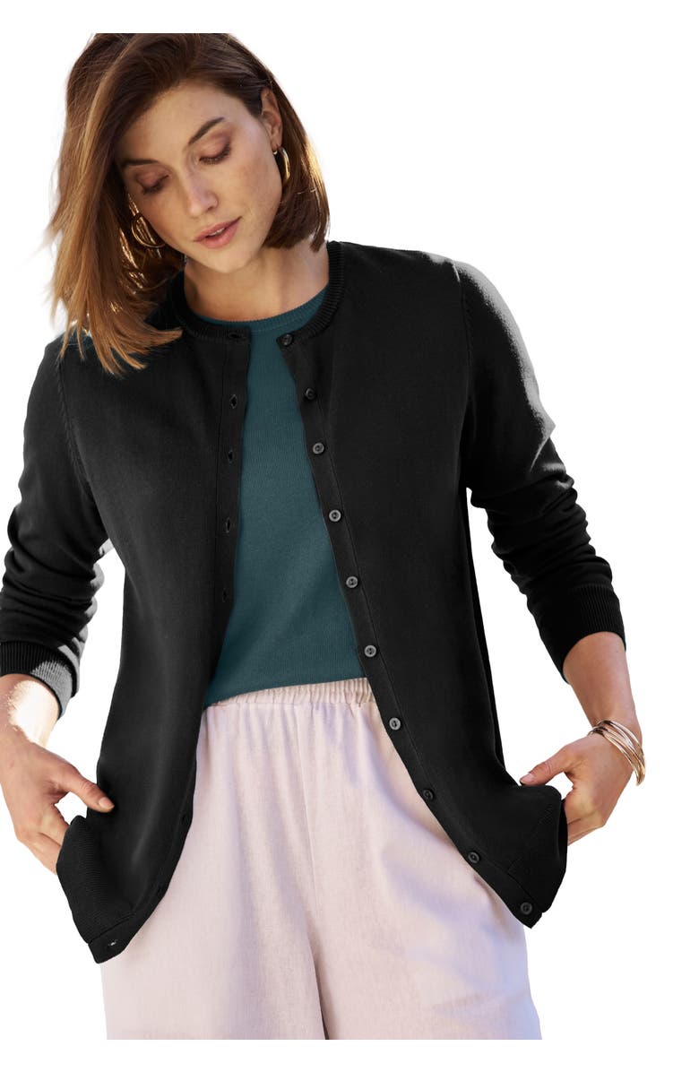 Jessica London Fine Gauge Button-Front Cardigan, Main, color, Black