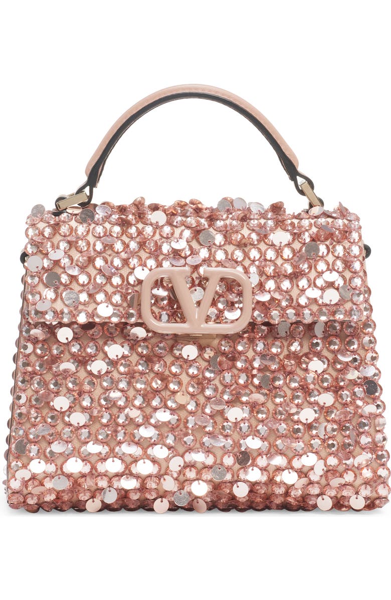 Valentino Garavani Mini VSling Crystal & Paillette Top Handle Bag, Main, color,