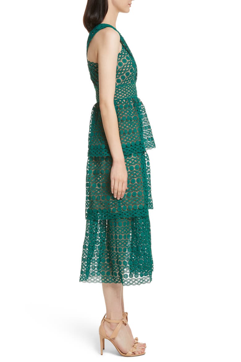Lace One-Shoulder Midi Dress, Alternate, color, GREEN