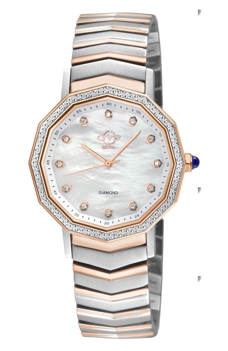 GEVRIL Spello II Mother-of-Pearl & Diamond Bracelet Watch, 36mm, Main, color, Rose Gold/ Silver