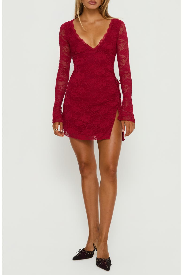 Airaella Long Sleeve Lace Minidress, Main, color, RED