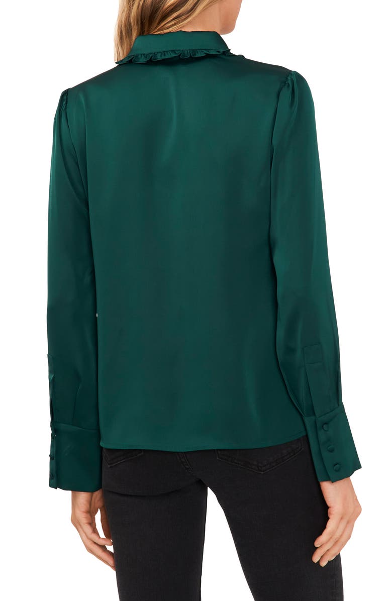 CeCe Ruffle Collar Satin Button-Up Blouse, Alternate, color, 