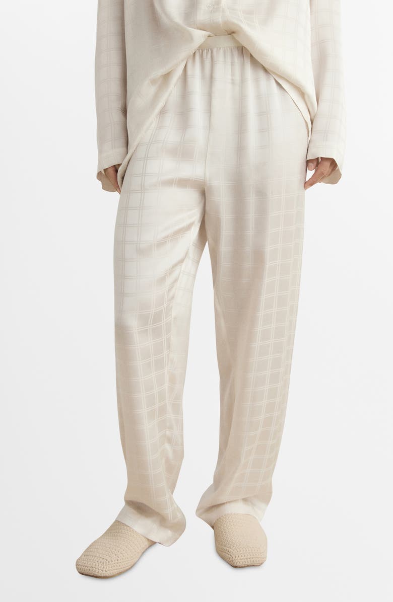 MANGO Check Pajama Pants, Main, color, Ivory White