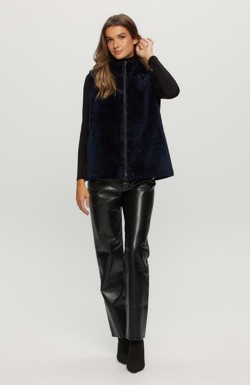 Gorski Reversible Shearling Lamb Hooded Vest In Blue
