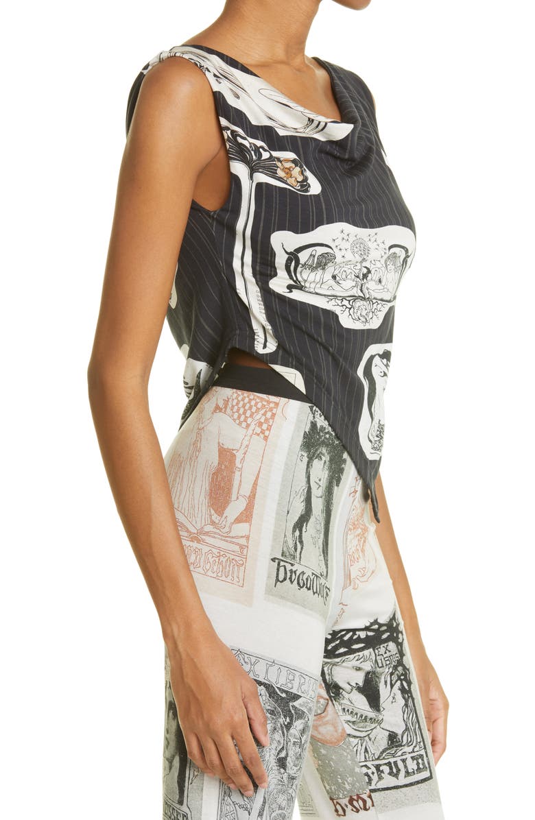 ELLISS Pinstripe Print Cowl Neck Asymmetric Stretch Organic Cotton Top, Alternate, color, 