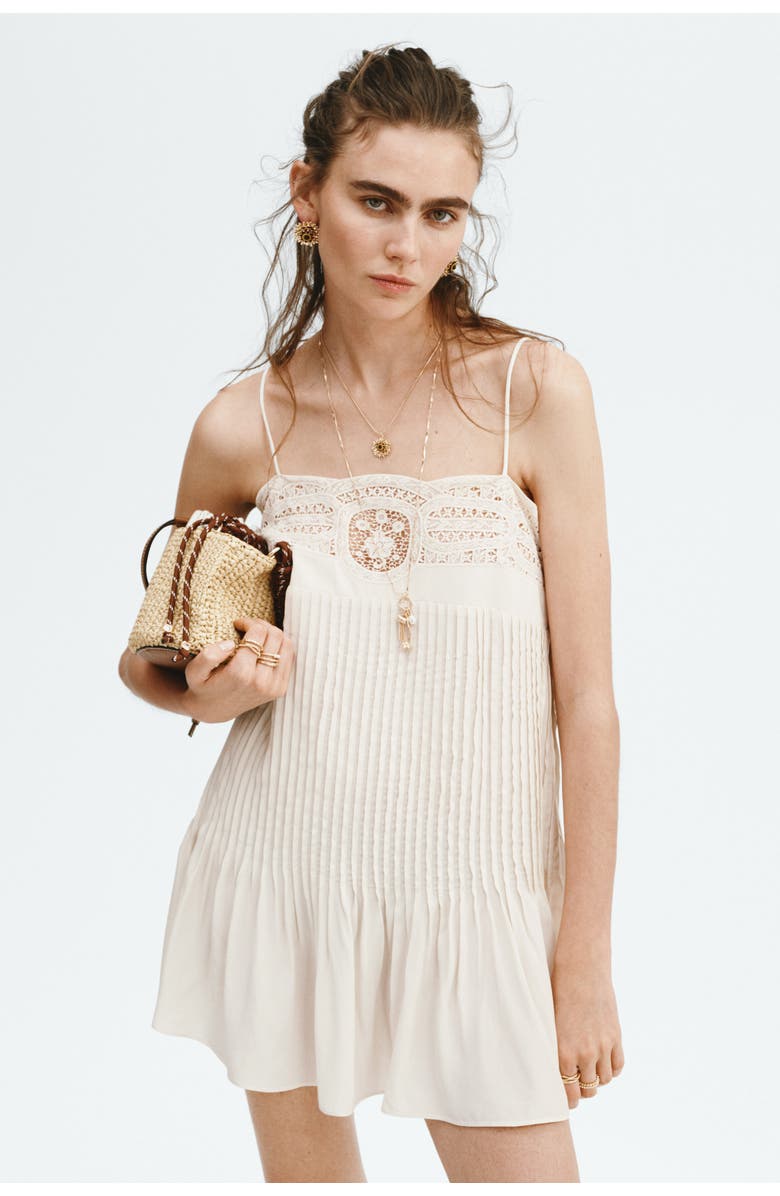 H&M Pintuck dress with lace panel, Alternate, color, Cream
