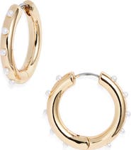 Open Edit Cultured Pearl Studded Hoop Earrings