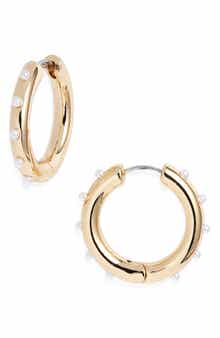 Open Edit Cultured Pearl Studded Hoop Earrings