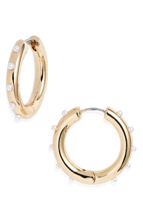 Open Edit Cultured Pearl Studded Hoop Earrings In Gold