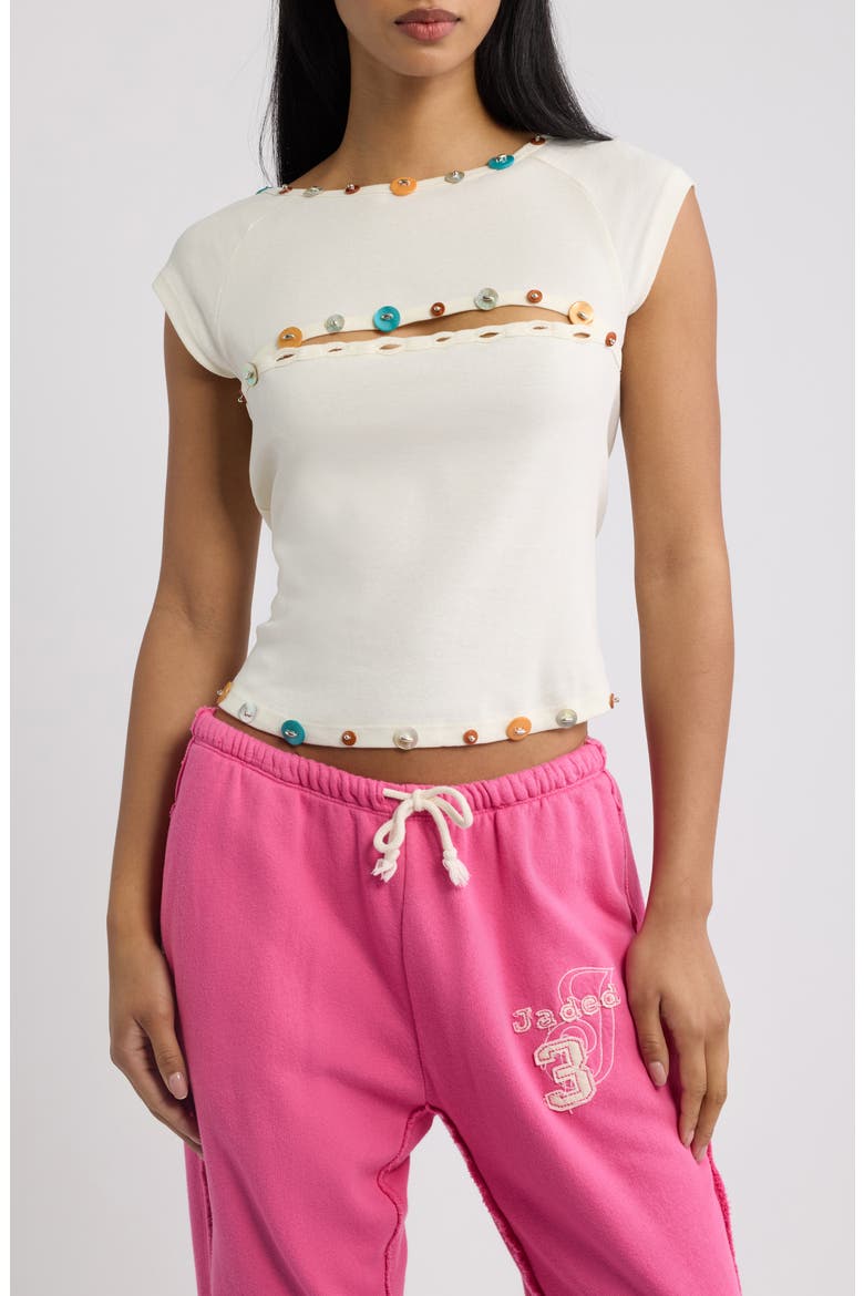 Button Trim Top, Alternate, color, CREAM