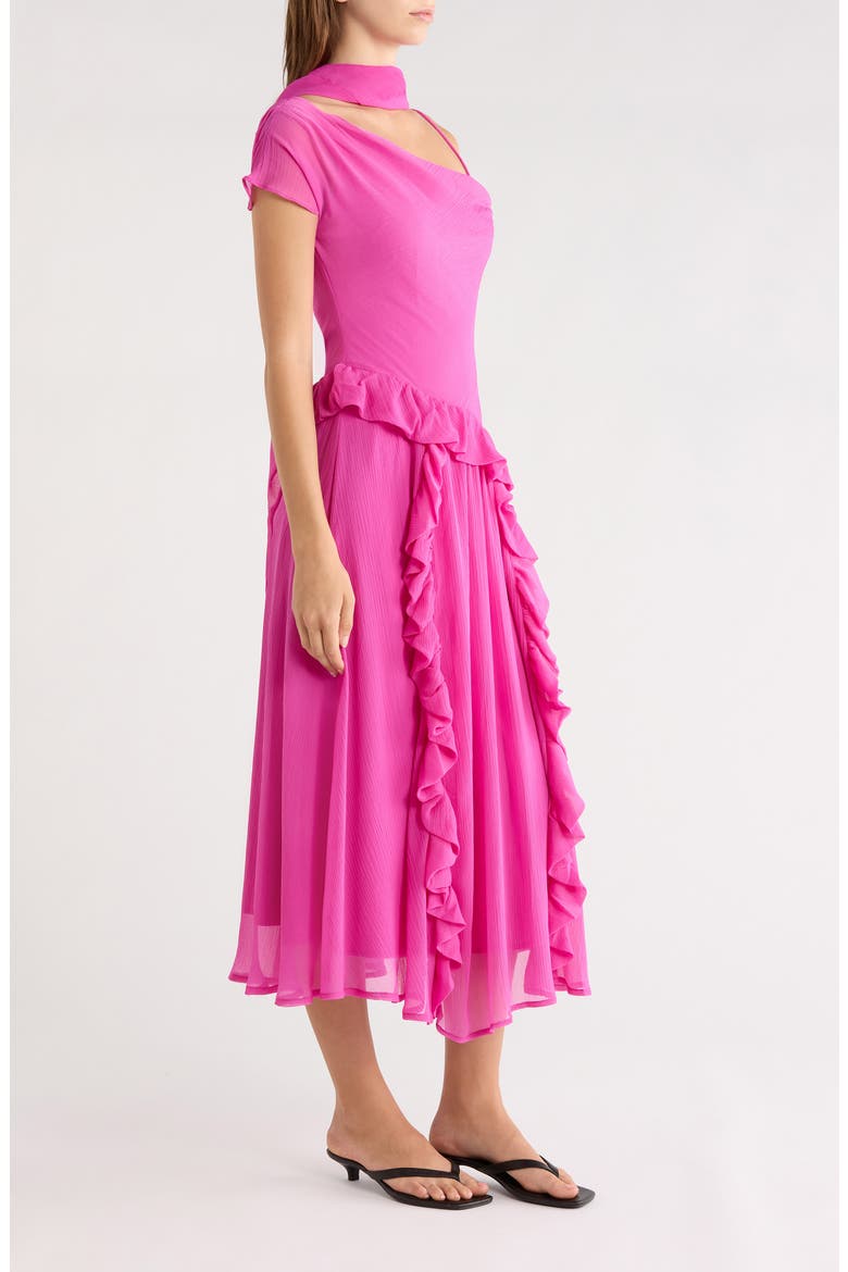 Moxie Ruffle Asymmetric Midi Dress, Alternate, color, FUSHIA