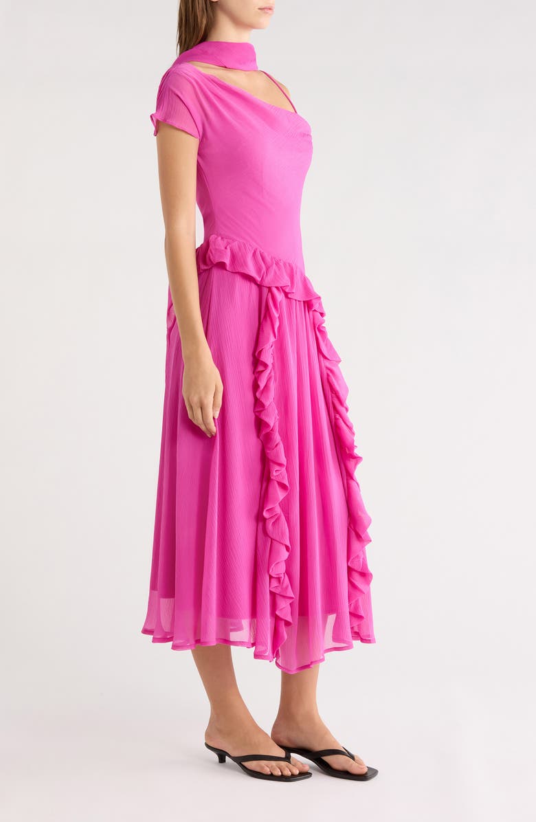 Damson Madder Moxie Ruffle Asymmetric Midi Dress, Alternate, color, Fushia