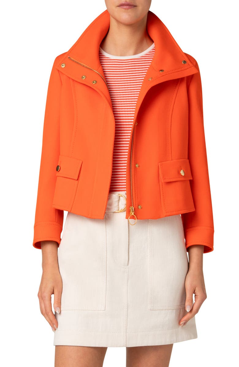 Akris punto Wool Tricotine Crop Jacket, Main, color, Orange