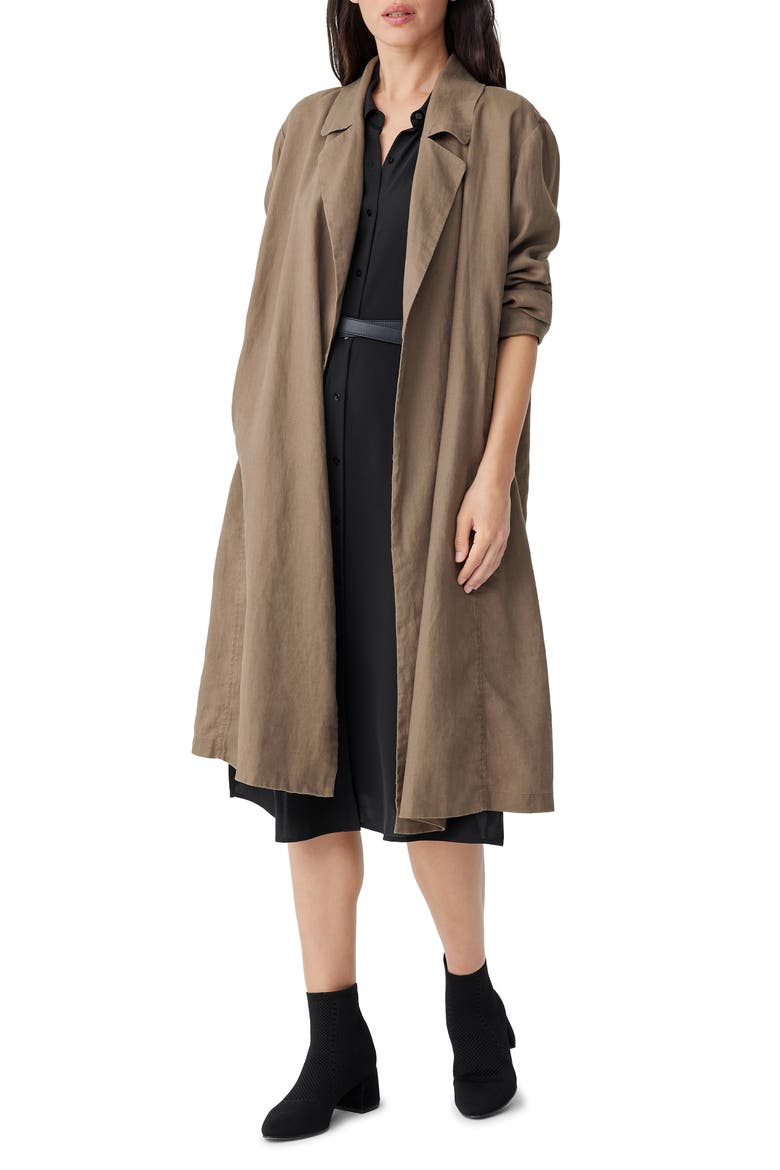 Organic Linen Trench Coat, Alternate, color, COBBLESTONE