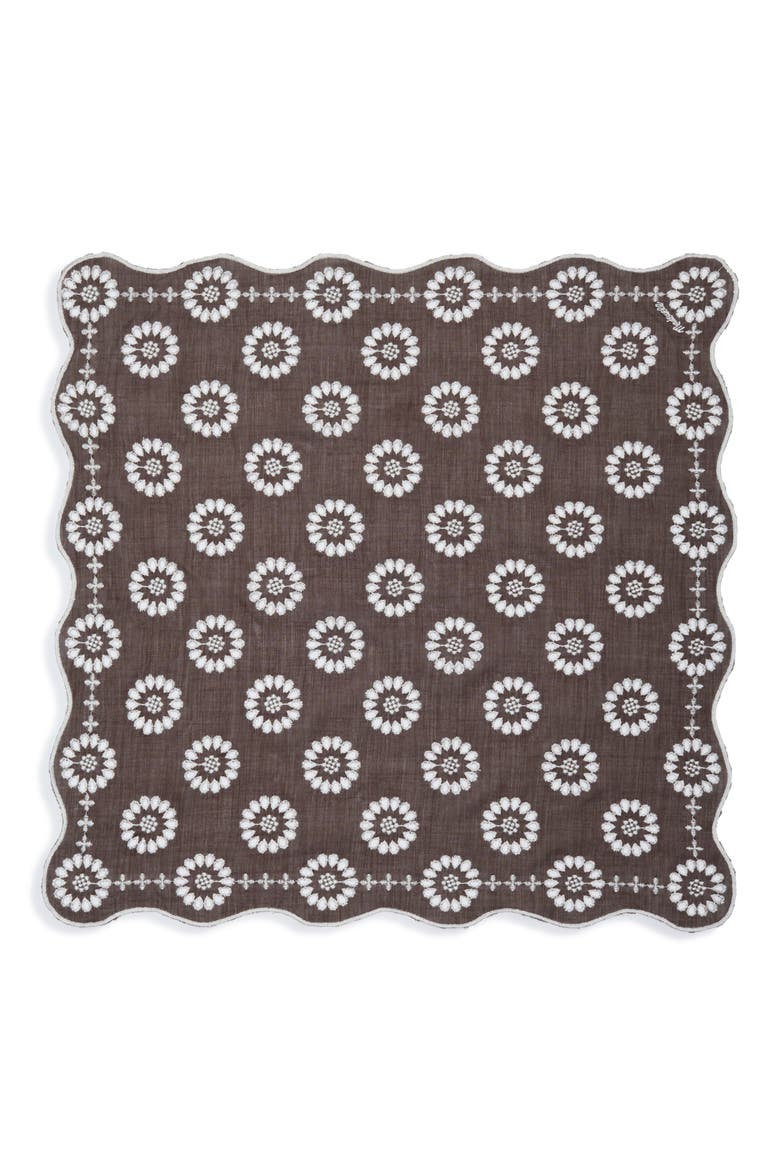 Embroidered Floral Eyelet Organic Cotton Bandana, Alternate, color, DARK BROWN