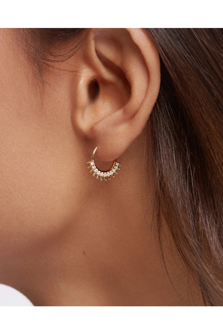 Radiant Sunburst Diamond Hoop Earrings, Alternate, color, Yellow Gold
