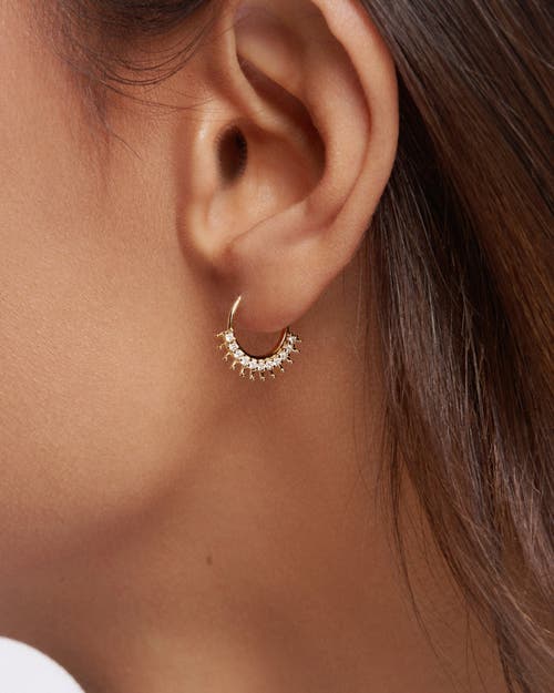 Zarux Radiant Sunburst Diamond Hoop Earrings In Gold