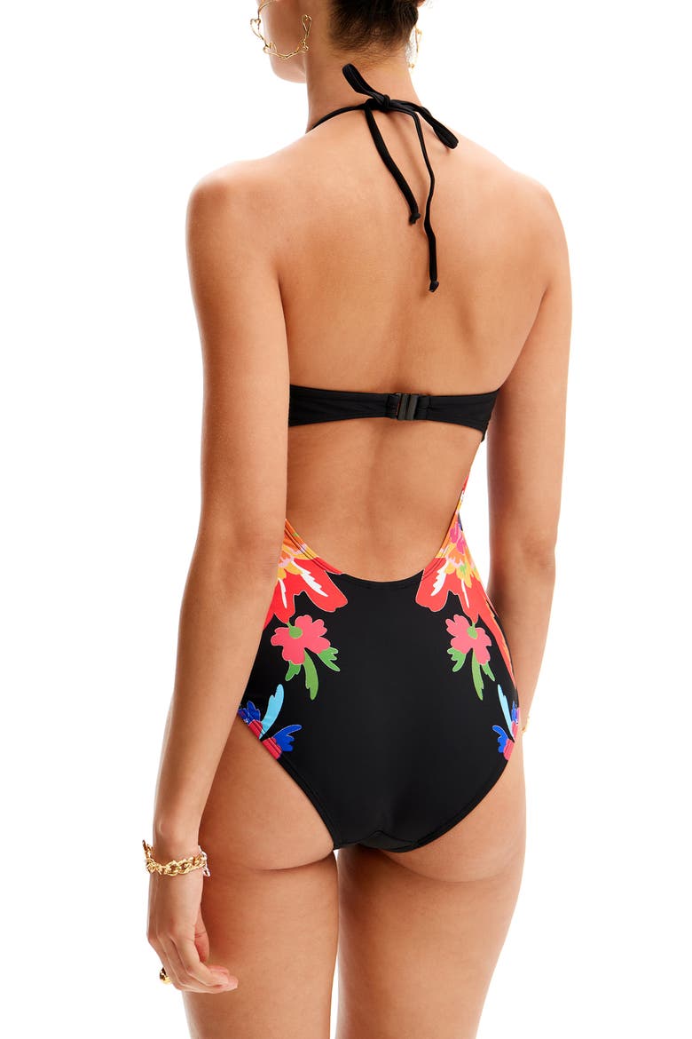Swim Happy Bandeau One-Piece Swimsuit, Alternate, color, BLACK