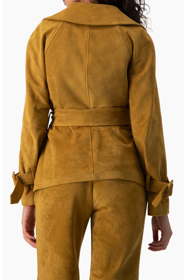Faux-Suede Belted Wrap Jacket with Tie Cuffs, Alternate, color, Khaki