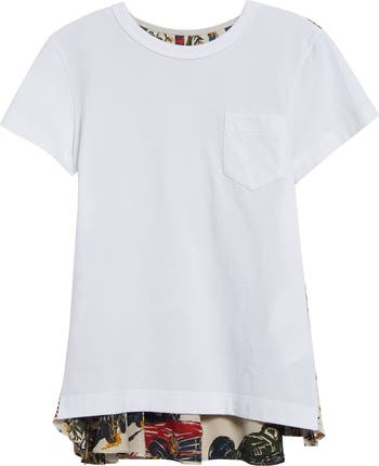 Sacai Race Car & Tropical Print Mixed Media T-Shirt | Nordstrom