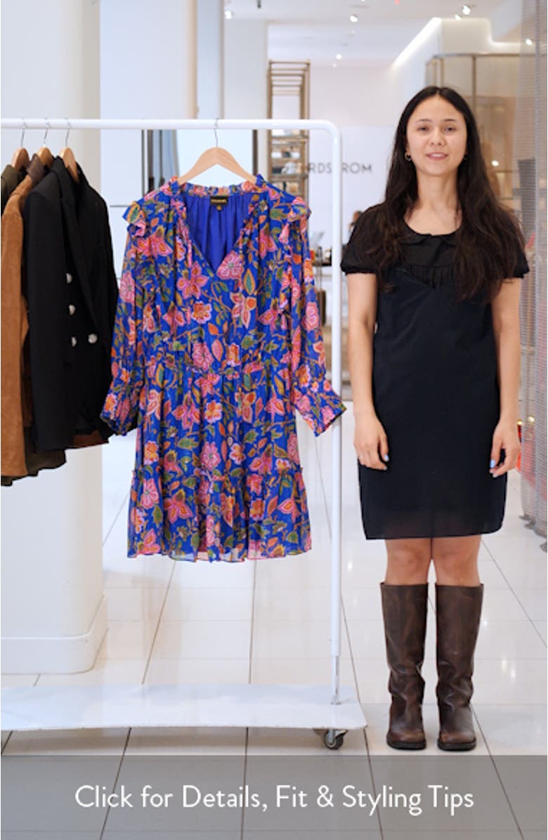 Wendey Floral Print Metallic Long Sleeve Dress, sales video thumbnail