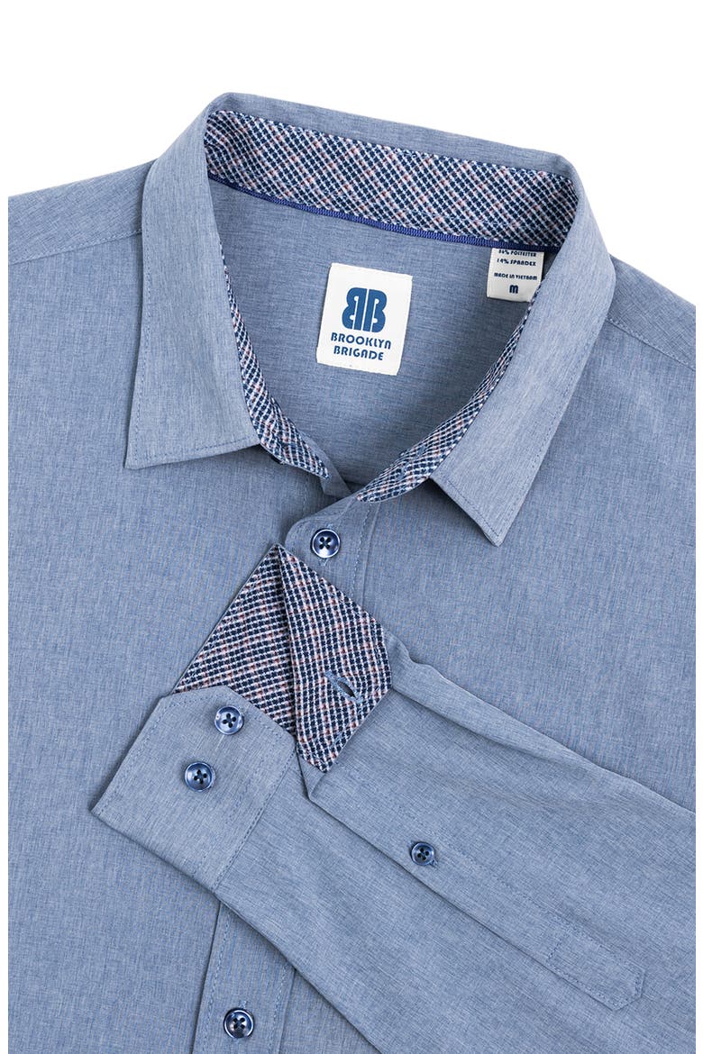Slim Fit Solid 4-Way Stretch Performance Long Sleeve Shirt, Alternate, color, BLUE HEATHER