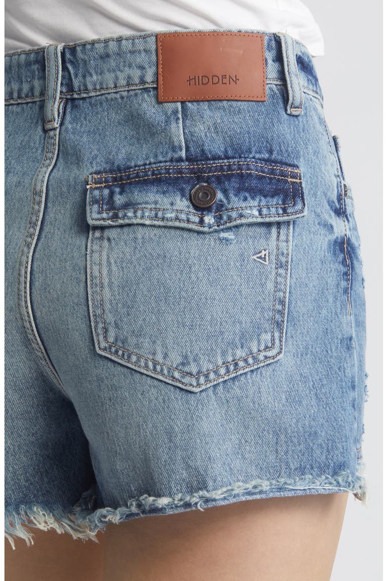 Utility Pocket Distressed High Waist Denim Mom Jeans, Alternate, color, DARK WASH