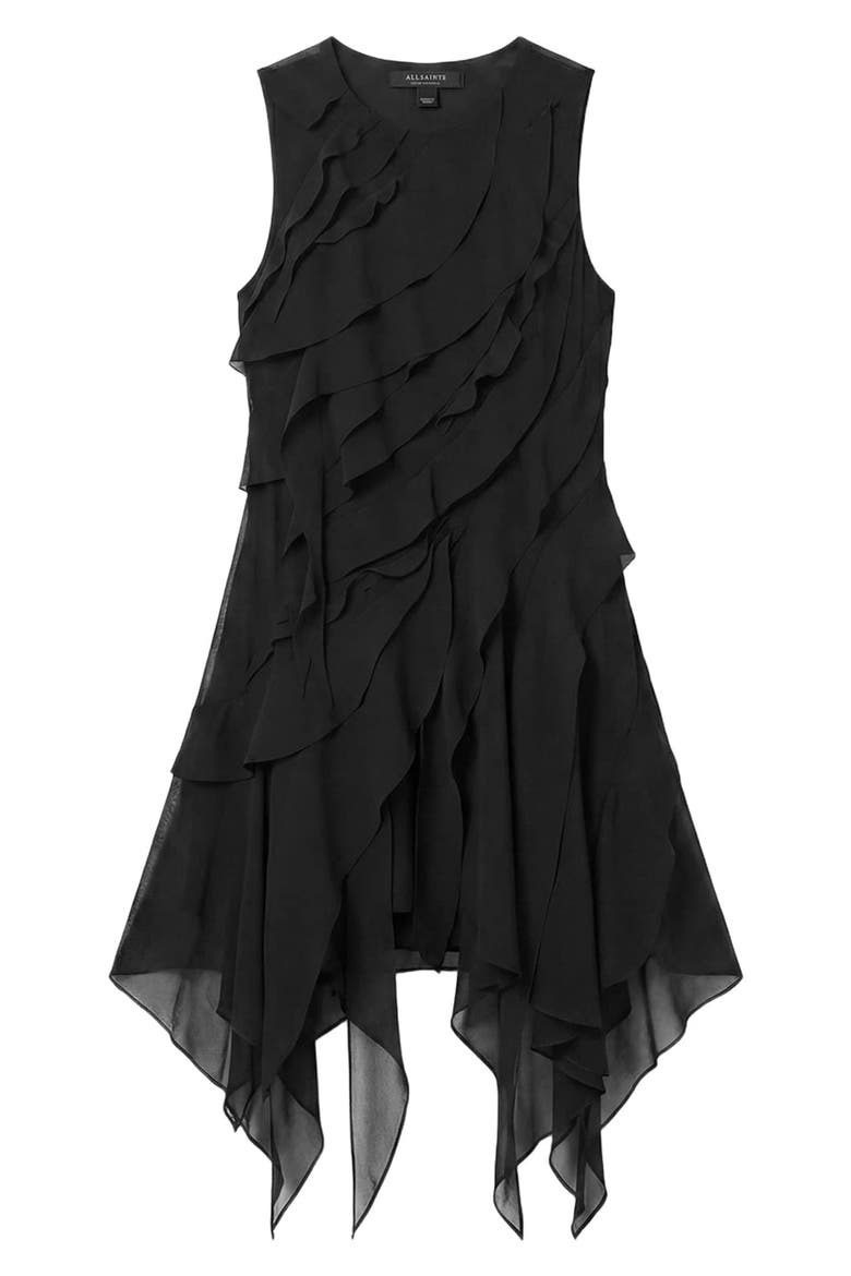 Angie Ruffled Handkerchief Hem Dress, Alternate, color, BLACK