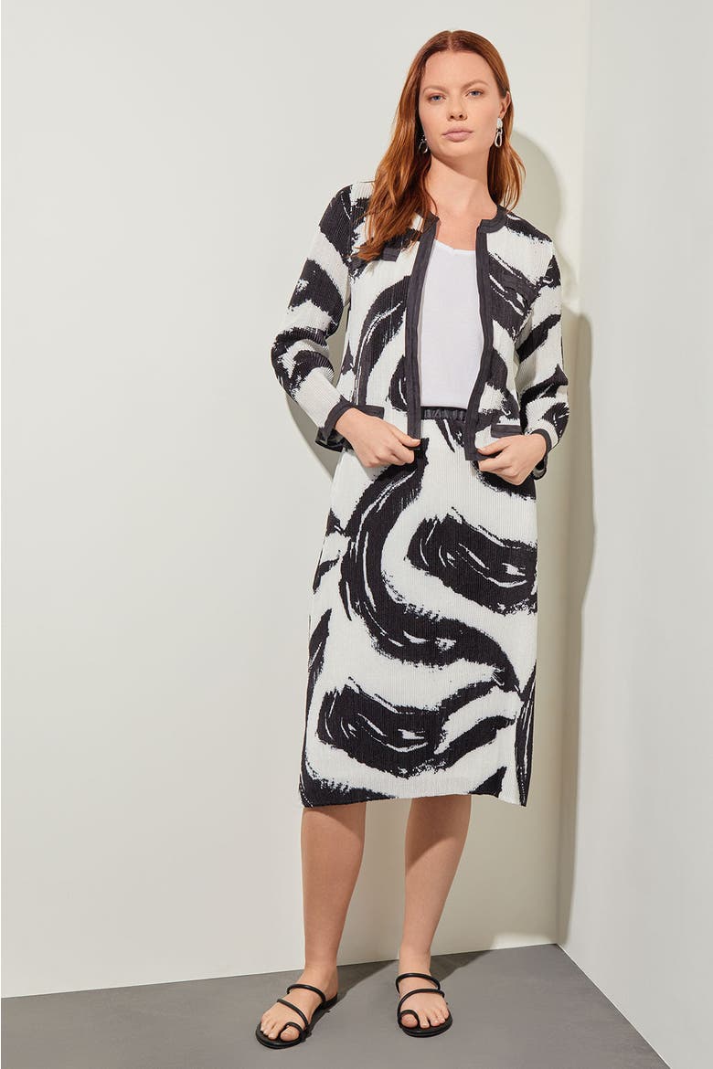 Abstract Brushstroke Crepe de Chine Jacket, Alternate, color, Black/White