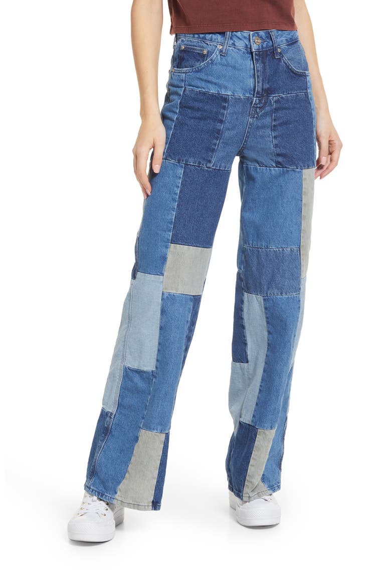 Patchwork Puddle Jeans, Main, color, DENIM