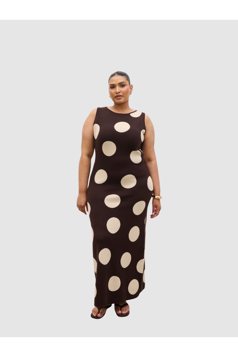 Curve Sarover Polka Knit Dress, Main, color, Brown And Cream