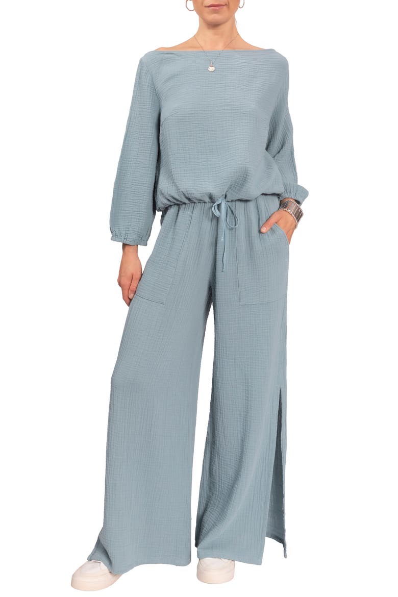 Riley Cotton Gauze Split Hem Pants, Alternate, color, DESERT BLUE