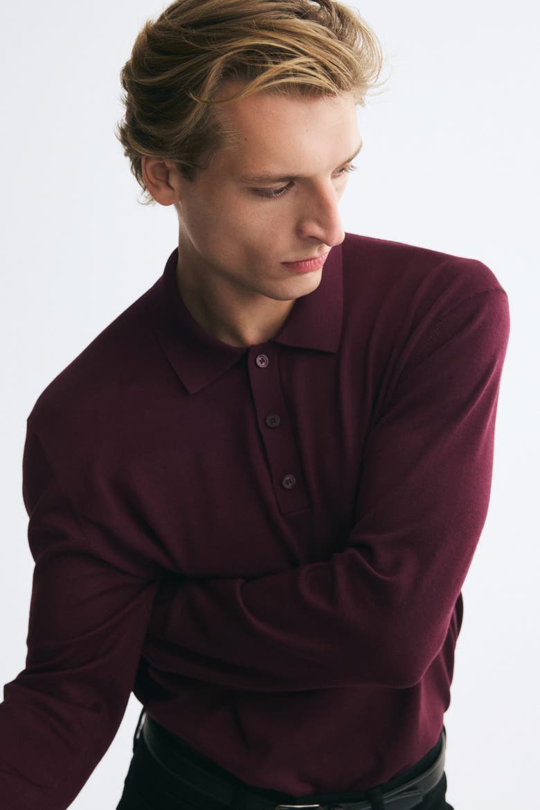 Regular-fit Knit Polo Shirt, Alternate, color, Burgundy