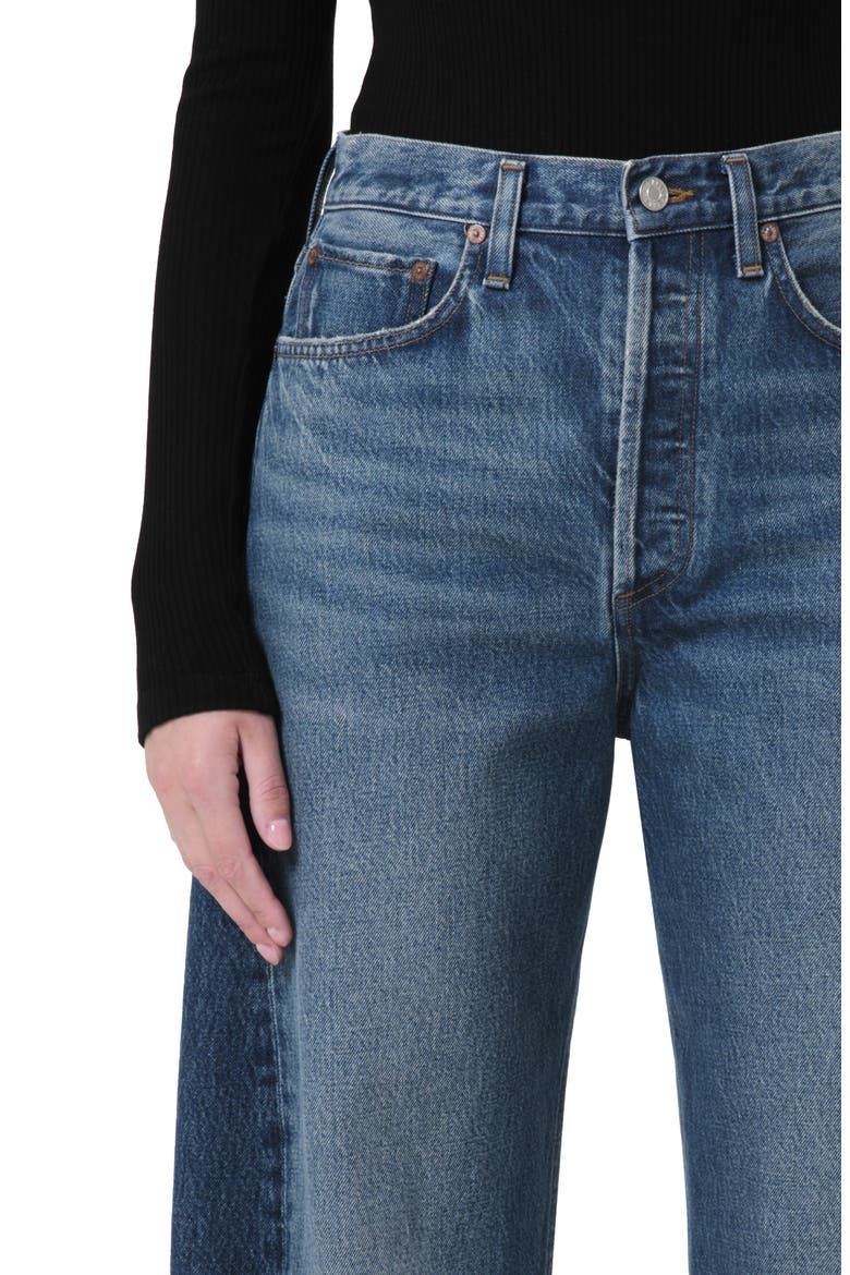 Luna Piece High Waist Raw Hem Barrel Jeans, Alternate, color, SPLIT
