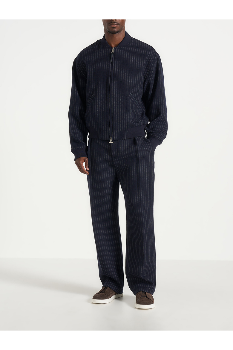 Leandro Pinstripe Wool Bomber Jacket, Alternate, color, Navy
