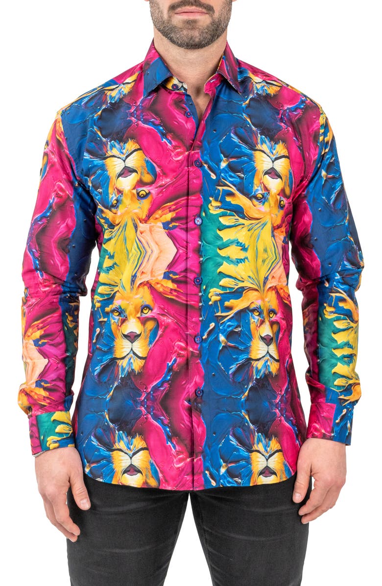 Maceoo Fibonacci Scarlion Pink Regular Fit Cotton Button-Up Shirt, Main, color, 