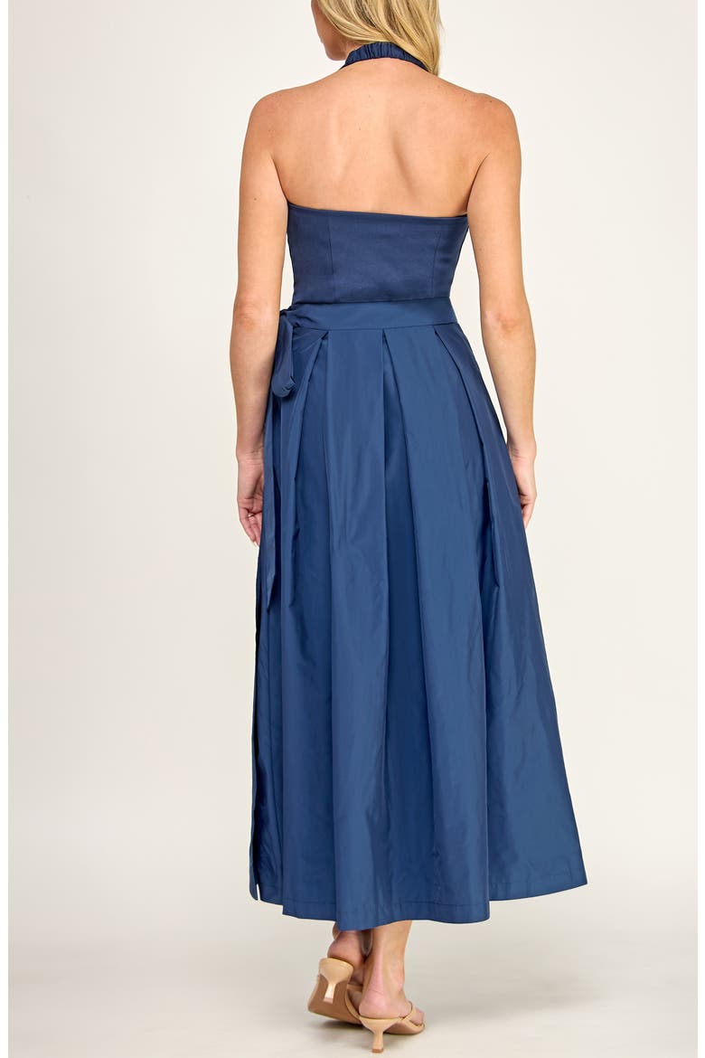 Halter Neck Mixed Media Midi Dress, Alternate, color, NAVY
