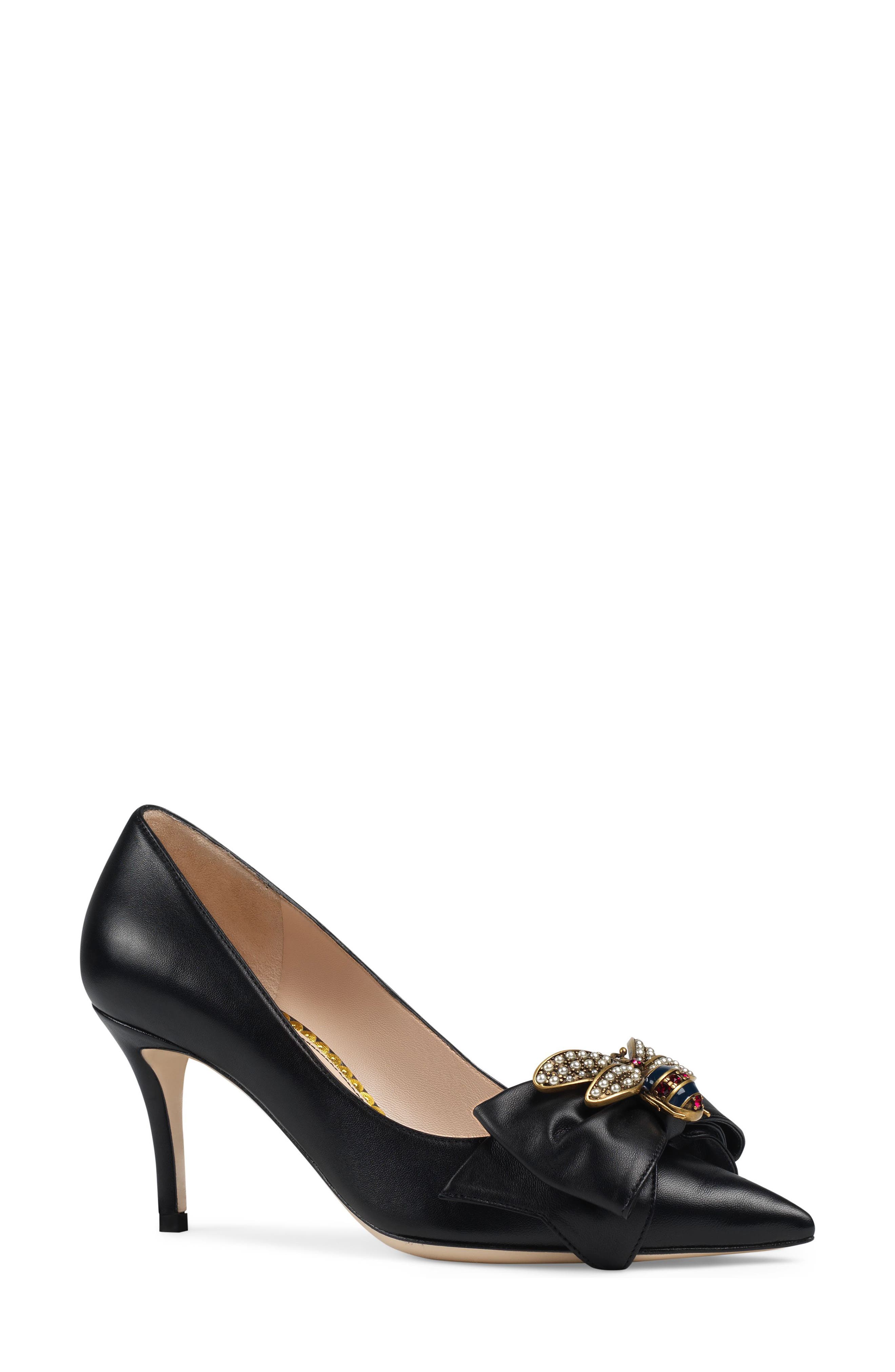 Gucci Queen Margaret Bee Bow Pointy Toe Pump, Main, color, 