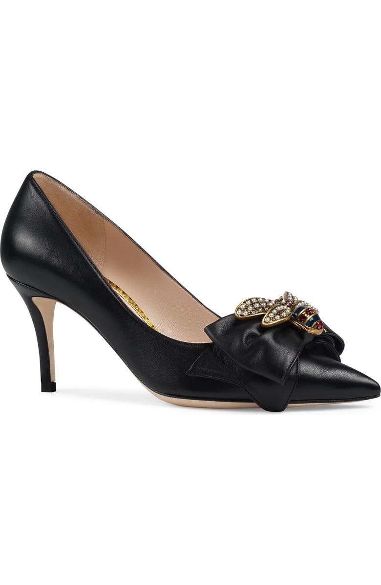 Gucci Queen Margaret Bee Bow Pointy Toe Pump, Main, color,
