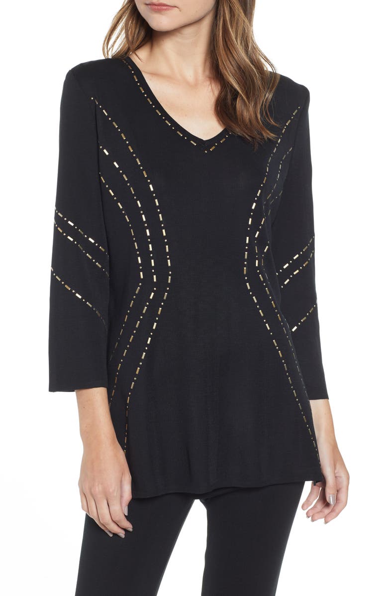 Ming Wang Studded Tunic Sweater, Main, color, 