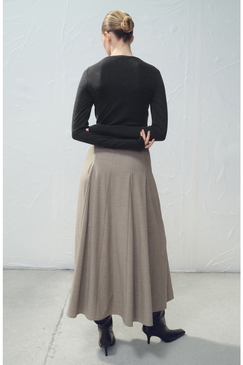 Belted Godet Pleat A-Line Skirt, Alternate, color, GREY