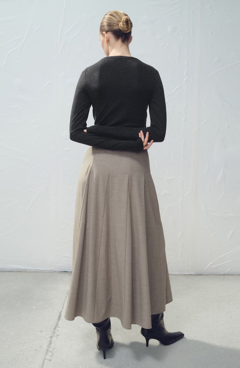 MANGO Belted Godet Pleat A-Line Skirt, Alternate, color, Grey