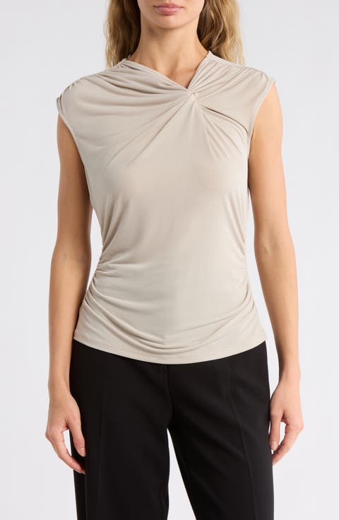 Asymmetrical Ruched Cap Sleeve Top