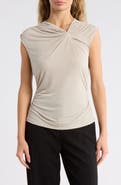 DKNY Asymmetrical Ruched Cap Sleeve Top