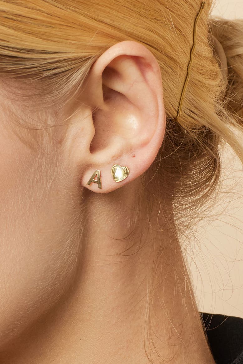 14K Gold Initial Reaction Single Stud, Alternate, color, Letter O