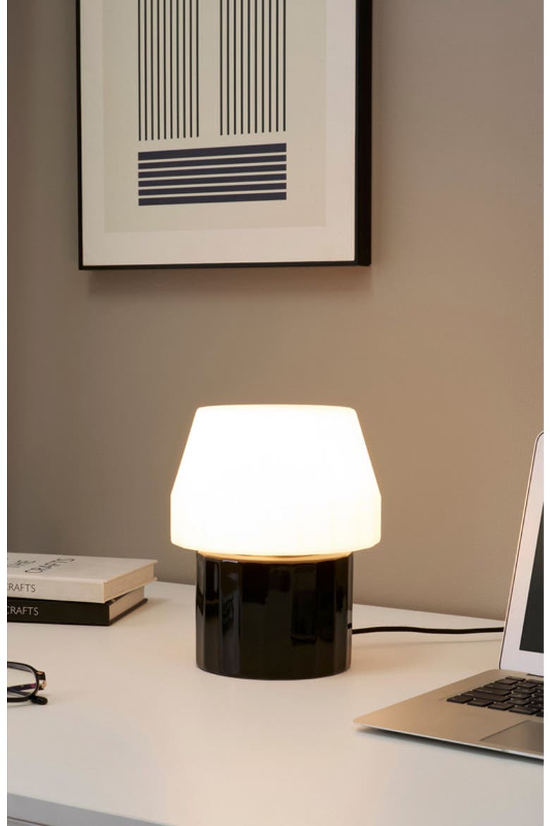 Duke 9" Modern Ceramic LED Desk Lamp with Glossy Black Base and White Shade, Bulb Included, Alternate, color, Classic black
