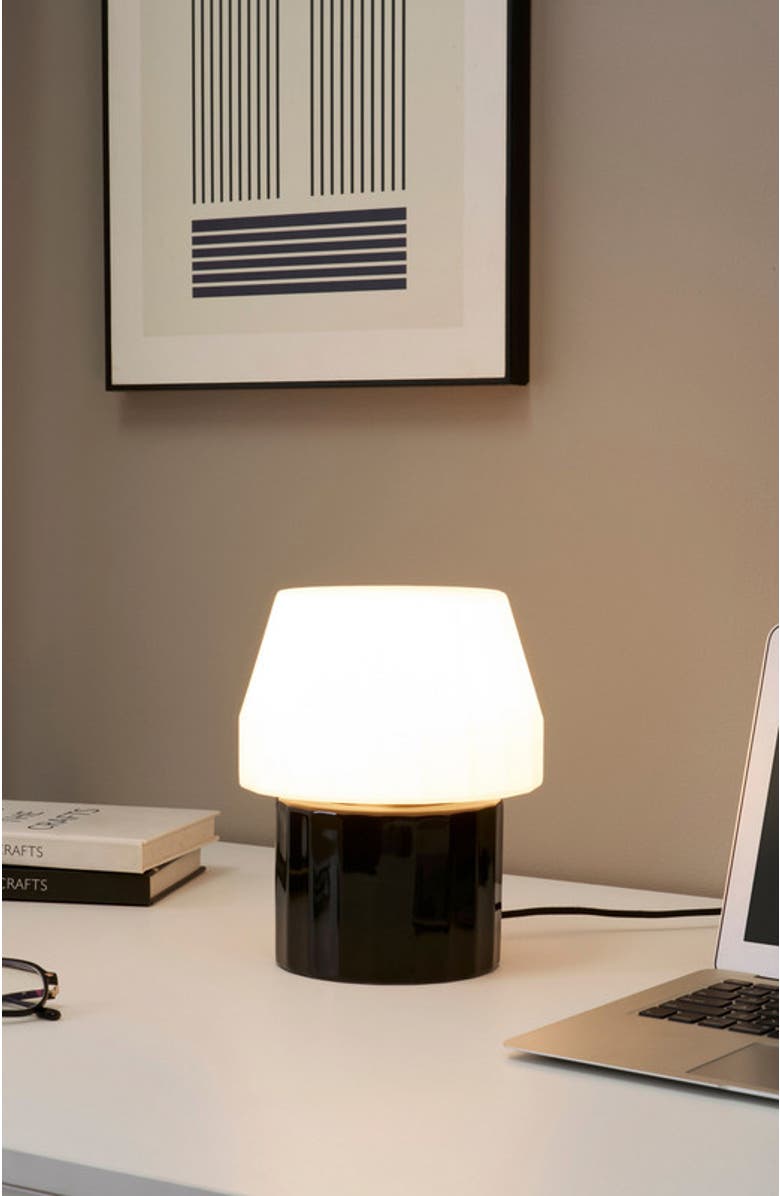 Brightech Duke 9" Modern Ceramic LED Desk Lamp with Glossy Black Base and White Shade, Bulb Included, Alternate, color, Classic Black