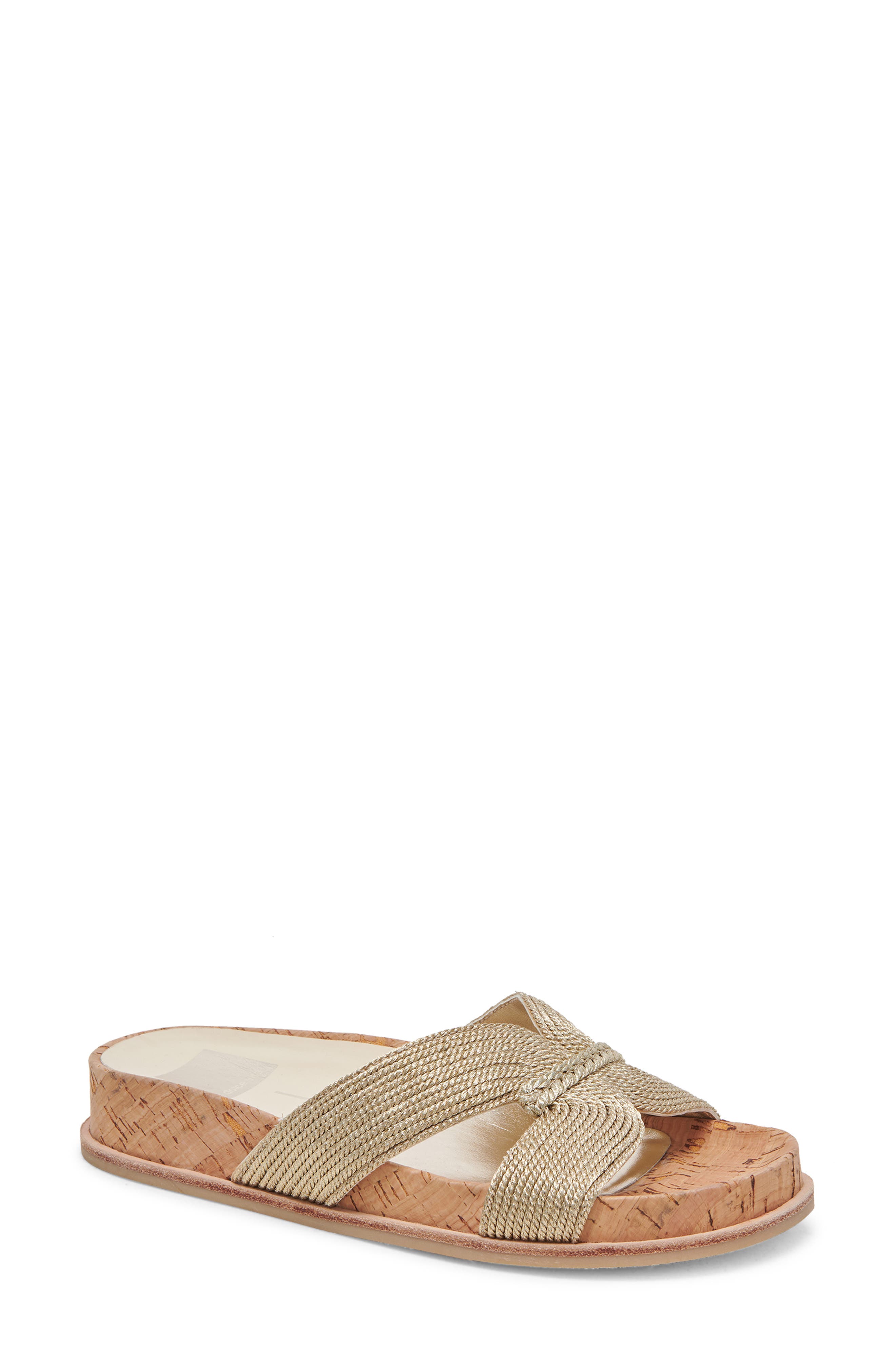 Selda Raffia Slide Sandal, Main, color, GOLD RAFFIA